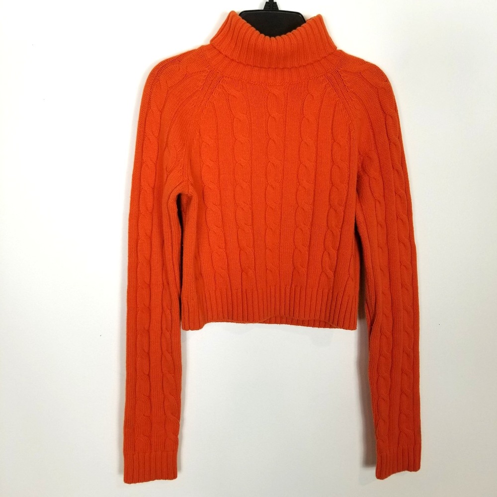 Sunday Best Women Merino Wool Blend Cable Knit Sweater Sz‎ XS Orange Cropped